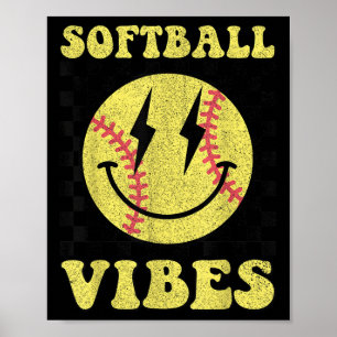 Affiche Vibes de softball super Sourire Visage Filles Femm