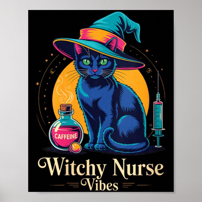 Affiche Vibes de sorcière infirmière féminine Chat noir Ha (Devant)