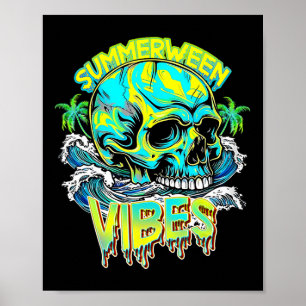 Affiche Vibes de Summerween Crâne Horreur Plage Bonjour Ét
