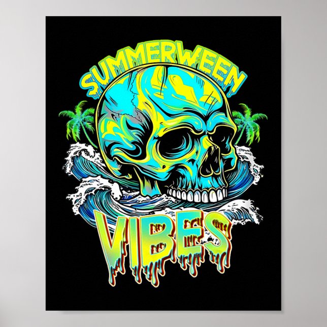 Affiche Vibes de Summerween Crâne Horreur Plage Bonjour Ét (Devant)