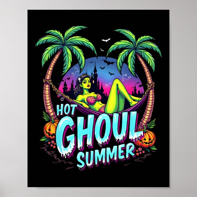 Affiche Vibes de Summerween drôle de squelette d'été chaud (Devant)