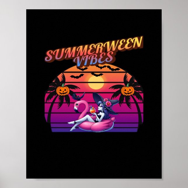 Affiche Vibes de Summerween Sorcière Flamingo Flottant, So (Devant)