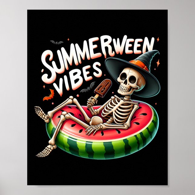 Affiche Vibes de Summerween squelette effrayant Halloween  (Devant)