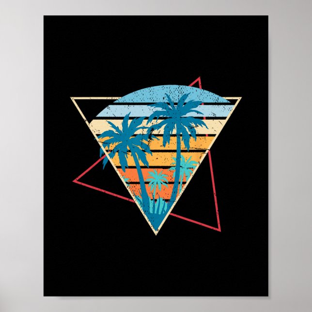 Affiche Vibes d'été Coucher de soleil Palmiers Plage Rétro (Devant)