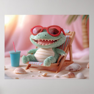 Affiche Vibes d'été : Crocodile en peluche décontracté en