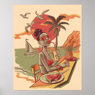 Affiche Vibes d'été de style bande dessinée