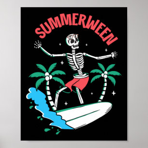 Affiche Vibes d'été de Summerween Squelette surfant sur le