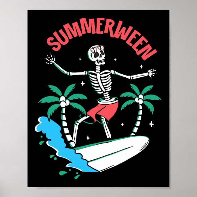 Affiche Vibes d'été de Summerween Squelette surfant sur le (Devant)