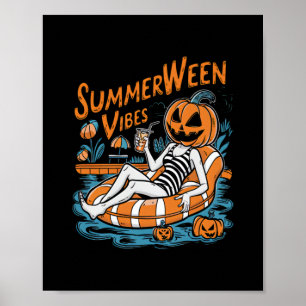 Affiche Vibes d'été Éffrayant Citrouille d'été mignonne