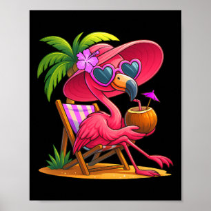 Affiche Vibes d'été Flamant Rose Plage Palmier Été