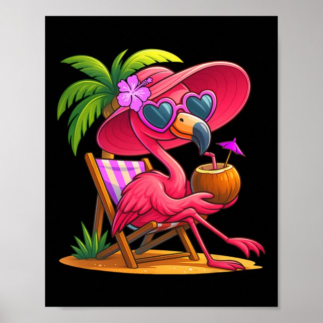 Affiche Vibes d'été Flamant Rose Plage Palmier Été  (Devant)