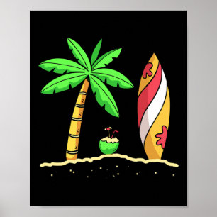 Affiche Vibes d'été Palmiers Planche de surf Surfeur Noix