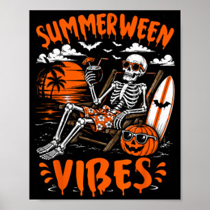 Affiche Vibes d'Halloween d'été Squelette Plage Relaxante