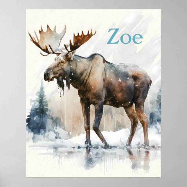 Affiche Vibes d'hiver Aquarelle Moose - Enfants (Devant)