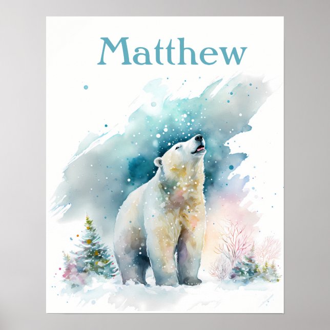 Affiche Vibes d'hiver Aquarelle Ours polaire - Enfants (Devant)