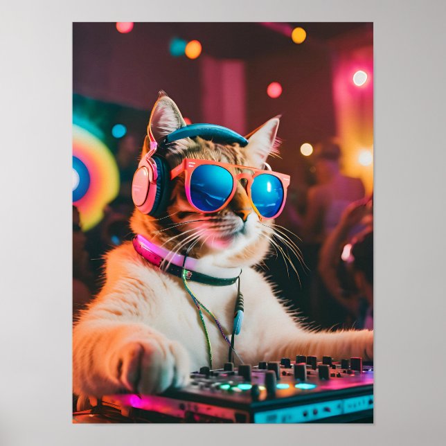 Affiche Vibes DJ de chat, Cadeau Amoureux des chats (Devant)