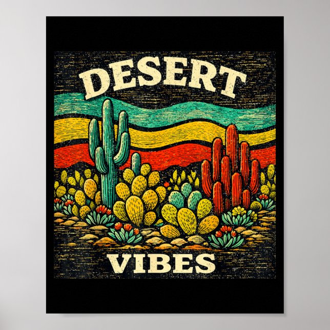 Affiche Vibes du désert Design Rétro de Cactus Extérieur B (Devant)