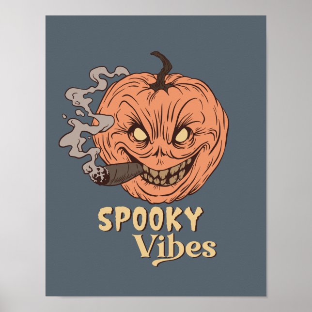 Affiche Vibes éffrayantes Fumer Jack-o'-lantern Halloween (Devant)