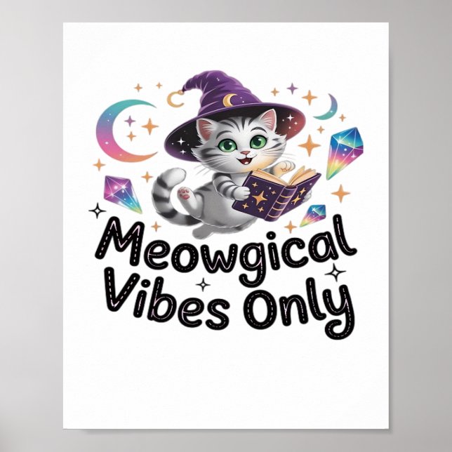 Affiche Vibes Méowgiques Uniquement, Chat Kawaii Witch Flo (Devant)