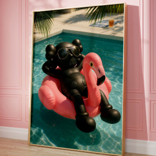 Affiche Vibes Piscine Luxe Flamant Rose d'Été