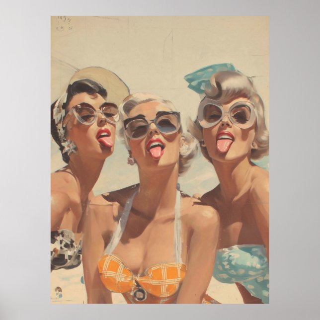 Affiche Vibes Rétro de Pin-Up de Plage (Devant)