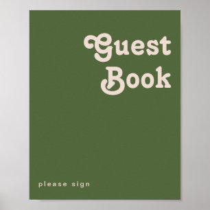 Affiche Vibes rétro simples   Olive Green Guest Book Sign