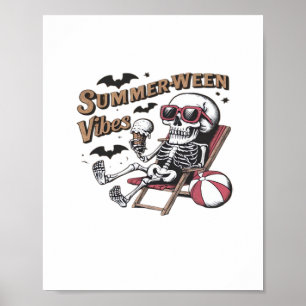 Affiche Vibes Sumerween Heureux Squelette Crème Glacée Été