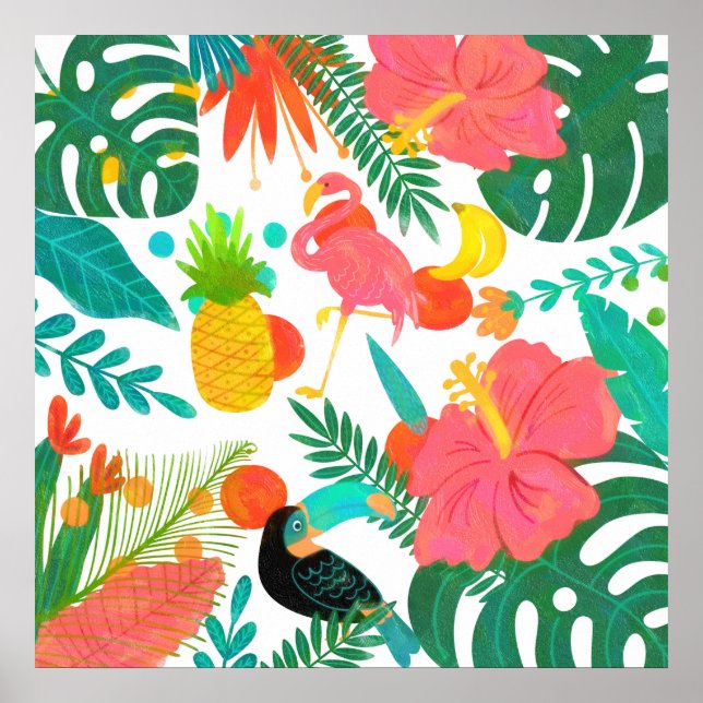 Affiche Vibes Tropicales Feuilles Florales Été Chic (Devant)