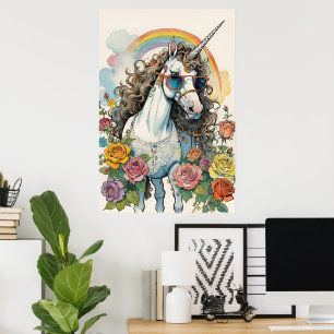 Affiche Vibes Unicorn cool : Lunettes de soleil, Rainbows 