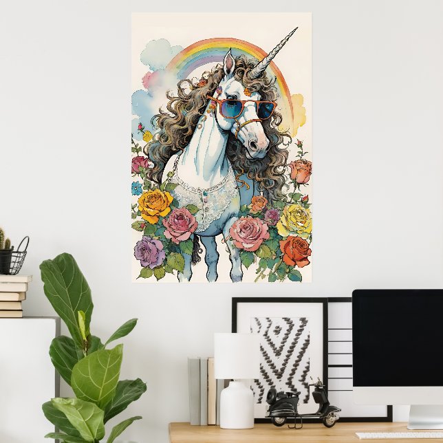 Affiche Vibes Unicorn cool : Lunettes de soleil, Rainbows  (Bureau à domicile)