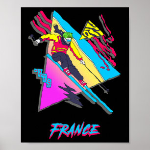 Affiche Vibrant 80s Retro Skier France Thème Sport d'hiver