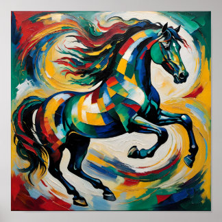 Affiche Vibrant Abstract Horse Painting – Colorful Express