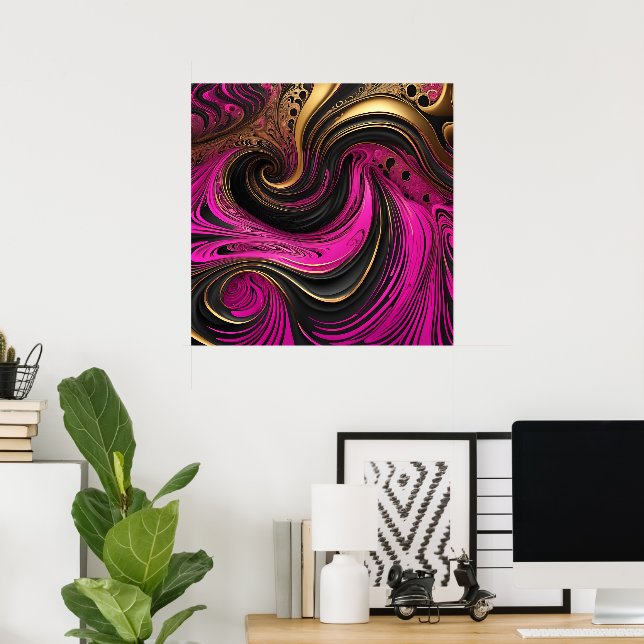Affiche Vibrant Abstrait rose Black Gold Swirl Canvas (Bureau à domicile)