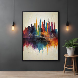 Affiche Vibrant Abstrait Skyline Cityscape Art