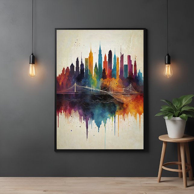 Affiche Vibrant Abstrait Skyline Cityscape Art (Créateur téléchargé)