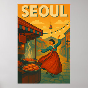 Affiche Vibrant années 1960 : Seoul Pop Retro Travel Poste