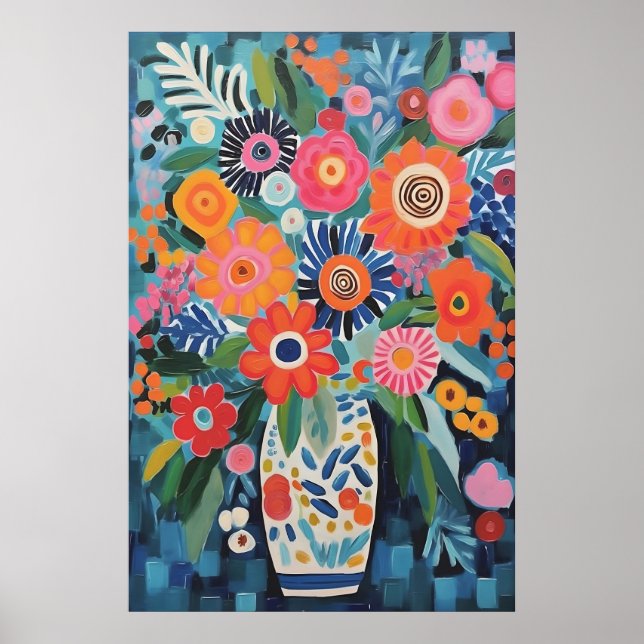 Affiche Vibrant Blooms Nature morte florale inspirée de Ma (Devant)