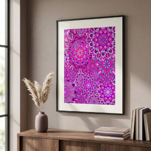 Affiche Vibrant Boho Chic rose violet fleurs Mandalas