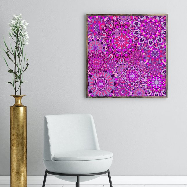 Affiche Vibrant Boho Chic rose violet fleurs Mandalas (Créateur téléchargé)