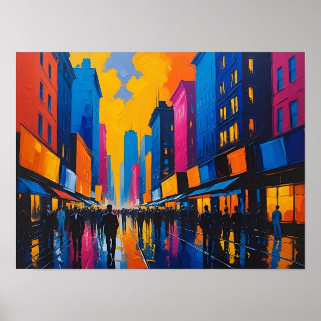 Affiche Vibrant City Street Night Painting (Devant)