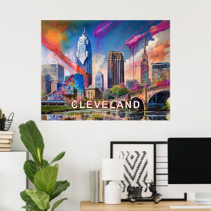 Affiche Vibrant Cleveland Ohio Skyline Art Abstrait