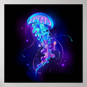 Affiche Vibrant Color Glowing Jellyfish