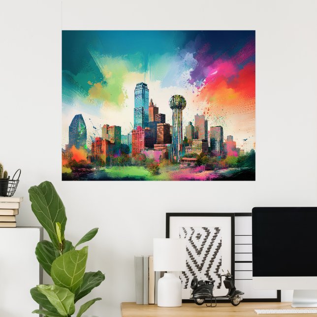 Affiche Vibrant Dallas Skyline Graffiti (Bureau à domicile)