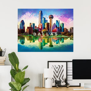Affiche Vibrant Dallas Skyline Graffiti