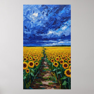 Affiche Vibrant Expressionist Sunflower Field Painting