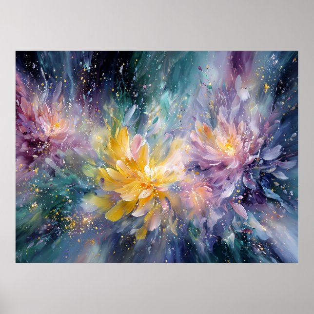 Affiche Vibrant Floral Abstract Painting with Explosion (Devant)