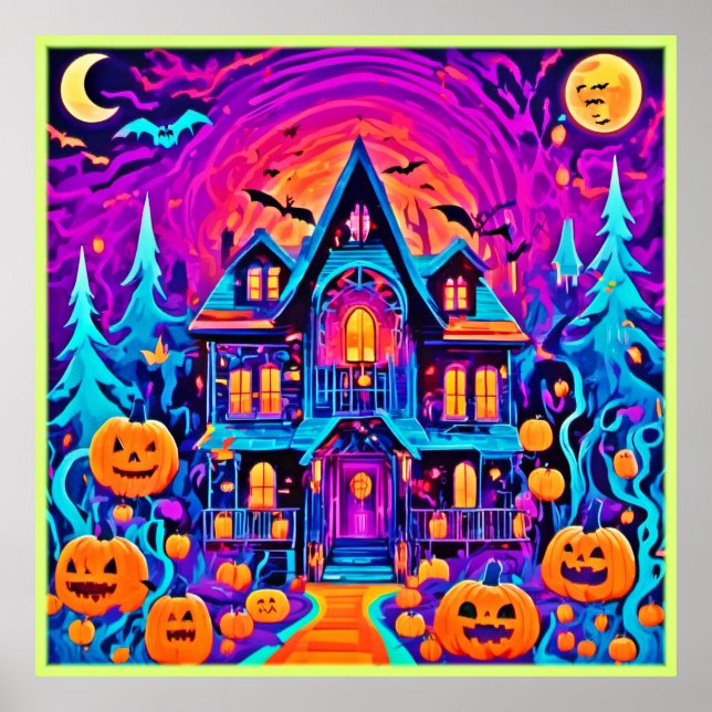 Affiche Vibrant Halloween House Art (Devant)