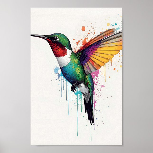 Affiche Vibrant Hummingbird Watercolor Splash (Devant)
