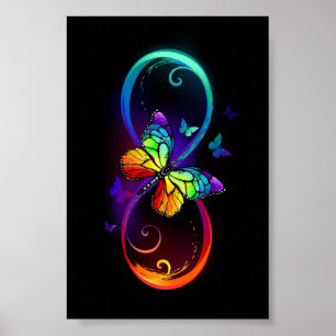 Affiche Vibrant infinity with rainbow butterfly on black