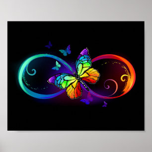 Affiche Vibrant infinity with rainbow butterfly on black